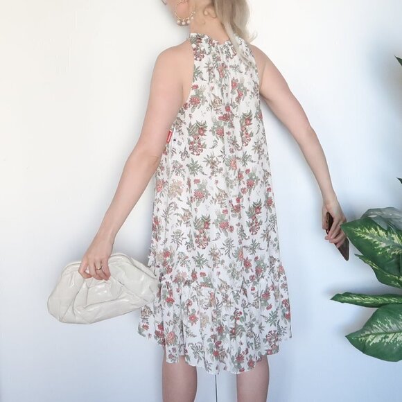 Max Studio White Floral Halter Knee Length Midi Dress With Ruffle Hem Size XS - Picture 10 of 14